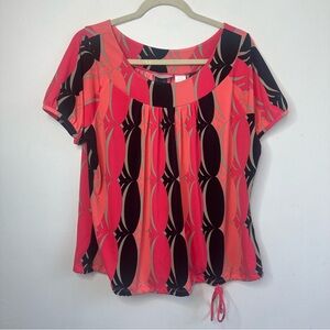 Worthington Stretch Vintage Women’s Geometric Bright Colorful Pink Top L Large